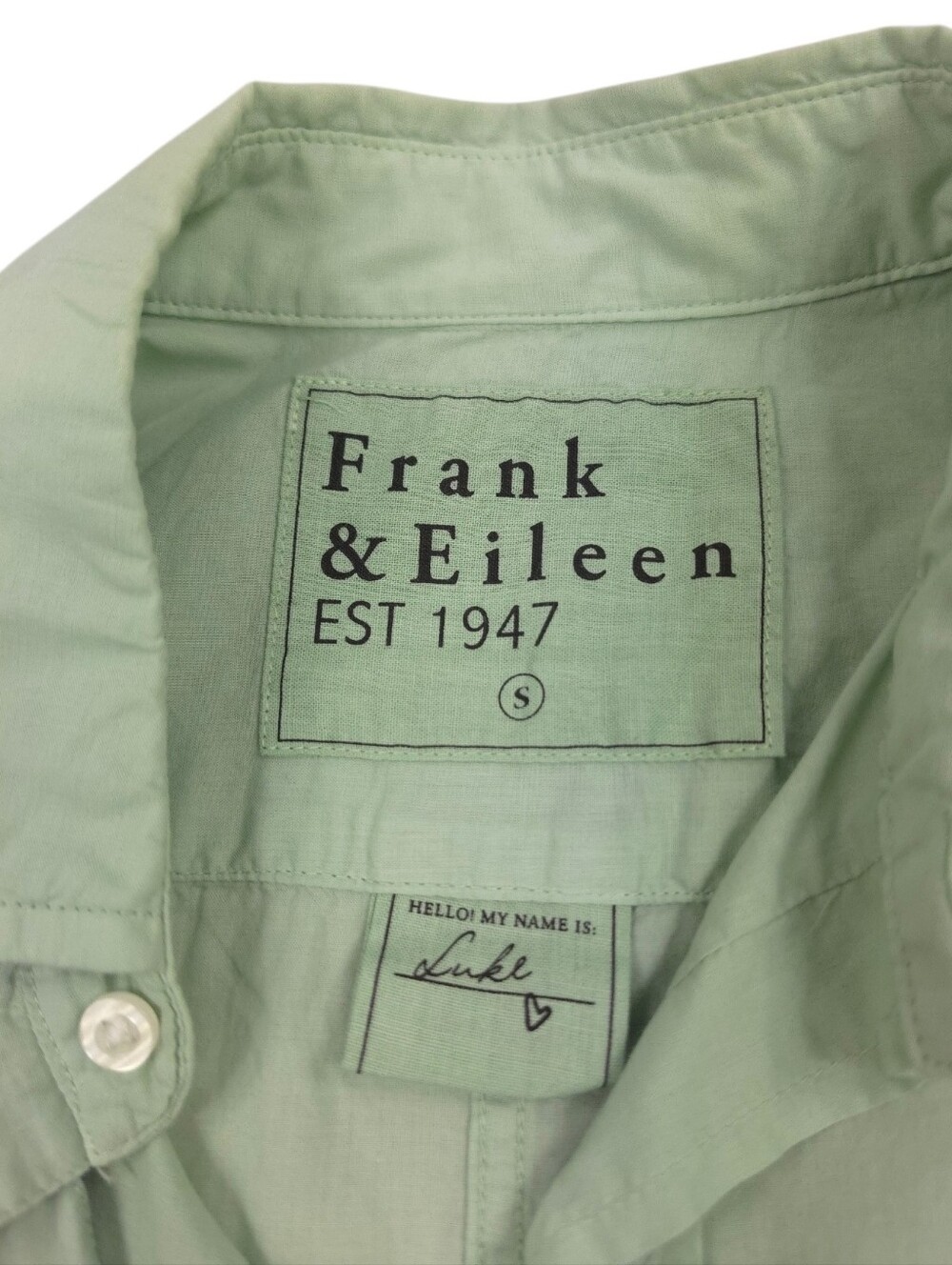 Frank & Eileen Mens Luke Button Up Shirt Mint Green 100% Cotton Long Sleeve - Picture 3 of 6